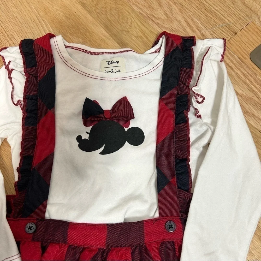 Disney Pippa & Julie Minnie Mouse Dress 4T Plaid Black Red Long Sleeve Overall
